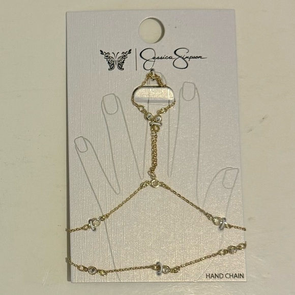 Jessica Simpson Fashion Gold Tone Metal Hand Chain Jewelry - Picture 2 of 5